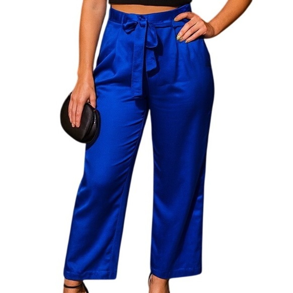 Skies Are Blue Anthropologie Women's High Waisted Straight Leg Belted Pants Sz S